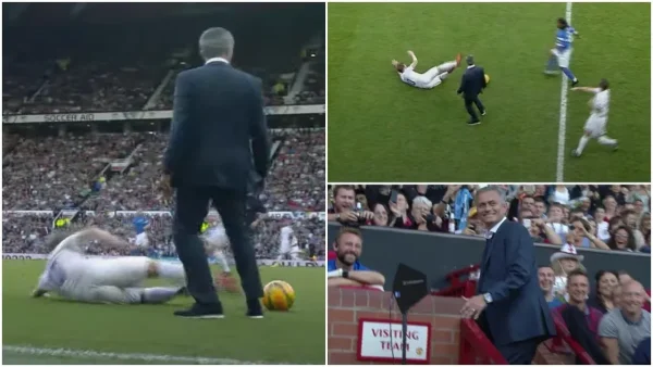Mourinho loopt het veld op én tackelt speler